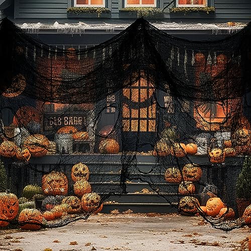 5 Pack Halloween Spider Web Black Creepy Cloth, Spooky Fabric Cloth Halloween Decorations Outdoor, Black Halloween Cloth Party Decor Halloween Props for Witch Room, Haunted House, Garden, Front Door