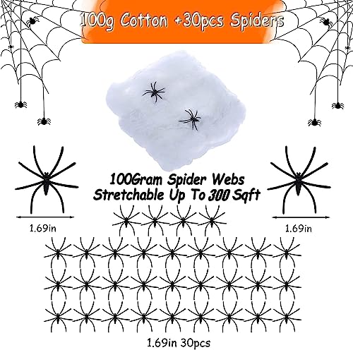 Spider Webs Halloween Decorations,300Sqft Spider Webs with30 Fake Spiders,Stretchable DIY Cobwebs for Indoor/Outdoor Scary Atmosphere,Outside Garden Window Yard Tree home office Parties,Haunted Houses
