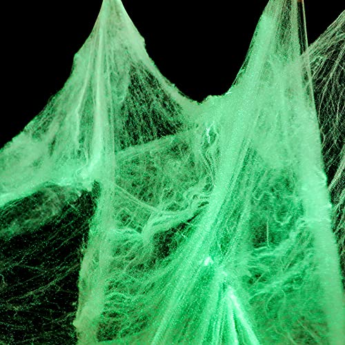 Glow in The Dark Spider Web Halloween Fake Spider Web White Stretch Spider Webs Halloween Decoration Cobwebs for Creepy Halloween Home and Party Indoor and Outdoor Decor, 200 g(2)