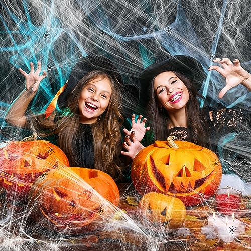 Jionchery 1000 sqft Spider Web Halloween Decorations, with 30 Fake Spiders, Super Stretch Cobwebs, Halloween Party Supplies, Halloween Decorations Indoor Outdoor Scary
