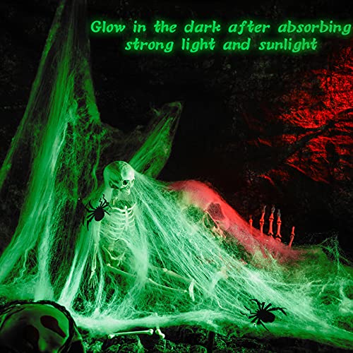 Glow in The Dark Spider Web Halloween Fake Spider Web White Stretch Spider Webs Halloween Decoration Cobwebs for Creepy Halloween Home and Party Indoor and Outdoor Decor, 200 g(2)