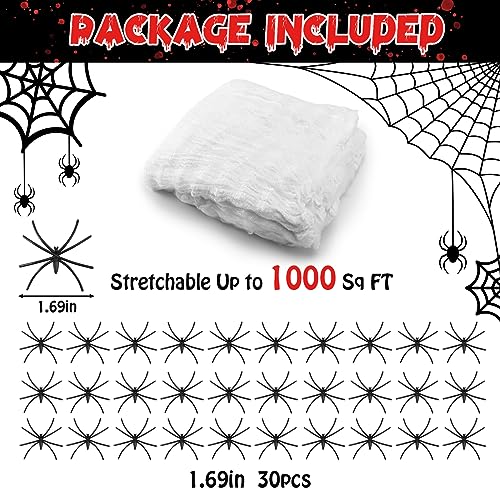 Jionchery 1000 sqft Spider Web Halloween Decorations, with 30 Fake Spiders, Super Stretch Cobwebs, Halloween Party Supplies, Halloween Decorations Indoor Outdoor Scary