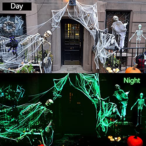 Glow in The Dark Spider Web Halloween Fake Spider Web White Stretch Spider Webs Halloween Decoration Cobwebs for Creepy Halloween Home and Party Indoor and Outdoor Decor, 200 g(2)