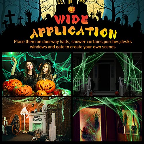 Glow in The Dark Spider Web Halloween Fake Spider Web White Stretch Spider Webs Halloween Decoration Cobwebs for Creepy Halloween Home and Party Indoor and Outdoor Decor, 200 g(2)