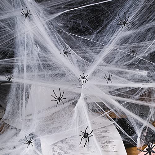Spider Web 300 Sqft Halloween Spider Web Decoration with 20 Fake Spiders,Super Stretchy Cobwebs Spider Webs,Halloween Decorations Indoor,Outdoor, Courtyard, Lawn,Porch, Haunted House