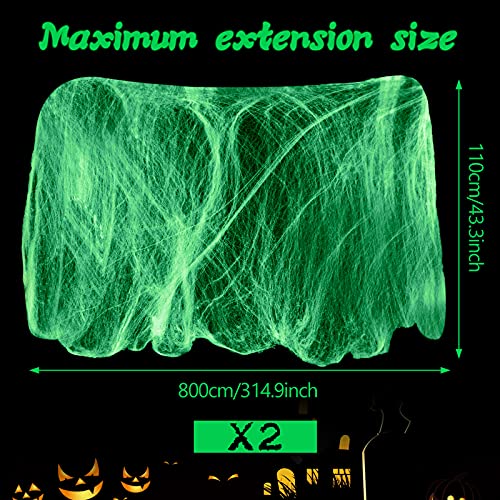 Glow in The Dark Spider Web Halloween Fake Spider Web White Stretch Spider Webs Halloween Decoration Cobwebs for Creepy Halloween Home and Party Indoor and Outdoor Decor, 200 g(2)