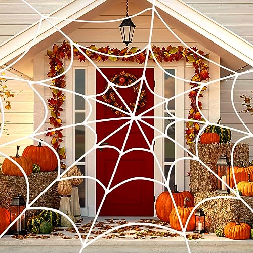 YUNAI Spider Webs Halloween Decorations Outdoor, 10.5ft 7 Coils White Fake Spider Web, Scary Haunted House Outdoor Wall Decor for Halloween Party Hanging Decorations