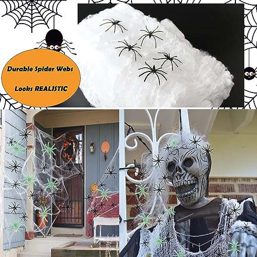 KIWILEPI 300sqft Spider Webs Halloween Decorations,Stretchy Spider Web Cobwebs with 10 Glow Fake Spider 10 Creepy Black Spiders White Webbing Outdoor Indoor Haunted House Spooky Party Décor