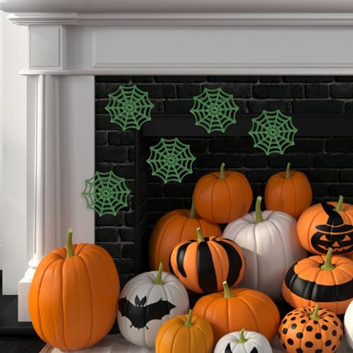 ULTNICE Halloween Plastic Cobweb, Halloween Spider Web Holiday Accessories for Halloween Decoration 50Pcs (Luminous)