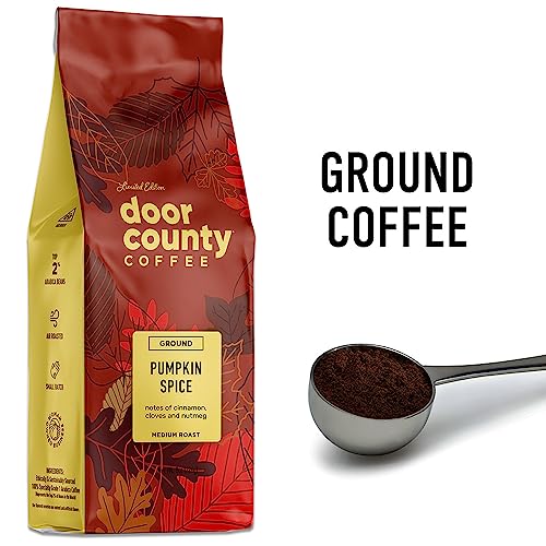 Door County Coffee Pumpkin Spice Flavored Coffee Ground | 8 oz Bag | Fall Seasonal Coffee | Medium Roast | 100% Specialty Arabica Coffee | Cinnamon & Nutmeg Flavored Coffee
