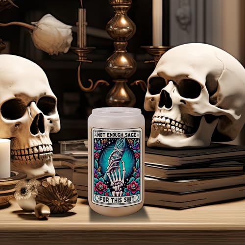 LEADO Tarot Card Skeleton Hand Cup, Funny Halloween Skull Tumbler, 16oz Frosted Coffee Glass Cups with Lids Straws - Witchy Gifts for Women, Sarcastic Birthday Sage Gifts for Her, Friends, Mom