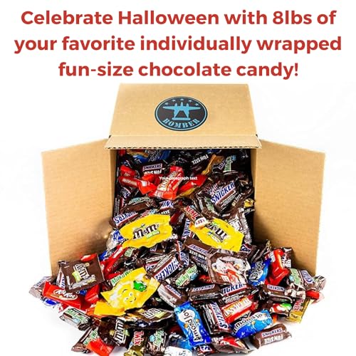 8.0lbs Chocolate Halloween Candy Bulk Variety Pack Mix. Bulk Chocolate Fun Size Candy Individually Wrapped Fun Size Chocolate. Hershey's Kisses, Reeces, Kit Kats. Reese's. Twix. Almond Joy. Peanut M&Ms. Milk Choc M&Ms