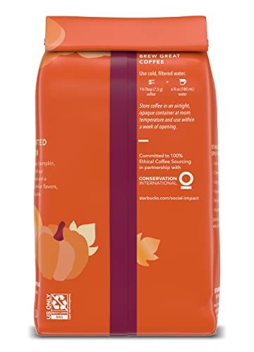 Starbucks Flavored Ground Coffee, Pumpkin Spice Flavored Coffee, Limited Edition Seasonal Ground Coffee, Warm & Balanced Notes, 11-Ounce Bag (Pack of 1)