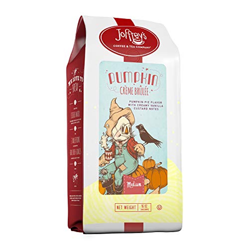 Joffrey's Coffee - Pumpkin Crème Brûlée, Flavored Coffee, Artisan Medium Roast, Arabica Coffee Beans, Pumpkin Pie & Vanilla Custard Flavor, Brew or French Press, No Sugar (Whole Bean, 16 oz)