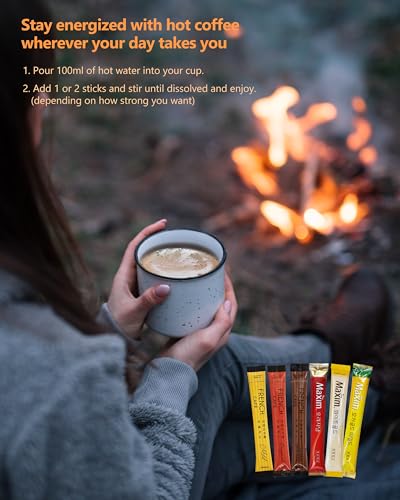 CUTIE MANGO Maxim French Premium Korean Instant Coffee Mix Sampler 6 Flavors Assortment Café Style Camping Party Single Serve Packets 30 Variety Pack (5 Sticks Each) with Complimentary 2 Teabags