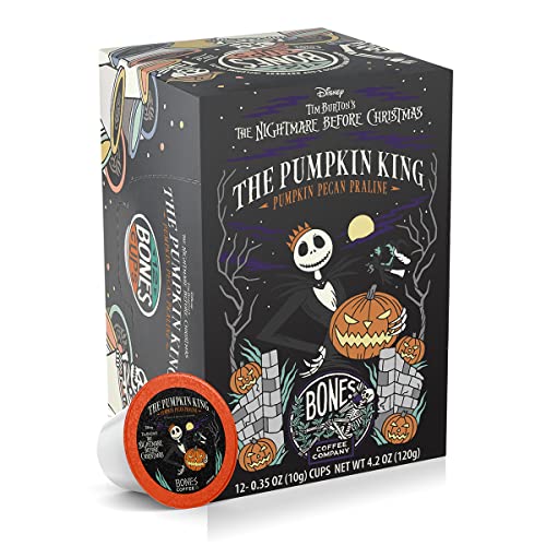 Bones Coffee Company Pumpkin King Flavored Coffee Bones Cups Pumpkin Pecan Praline Flavor | 12ct Single-Serve Coffee Pods | Keurig Coffee Pod From Disney Tim Burton's The Nightmare Before Christmas