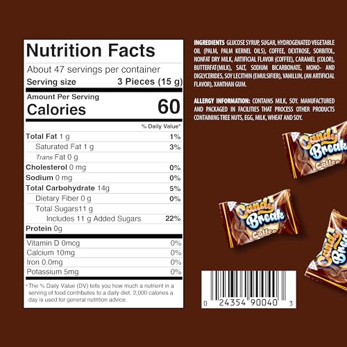 Candy Break Hard Coffee Candy Center Filled Coffee Drops - 1.54 Pound Pack of 1 Share Size Bag - Individiually Wrapped for Freshness