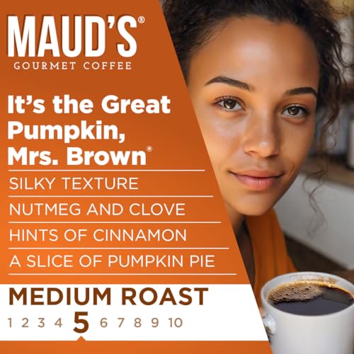 Maud's Pumpkin Spice Flavored Coffee Pods, 50 ct | Great Pumpkin Mrs. Brown Flavor | 100% Arabica Medium Roast Coffee | Solar Energy Produced Recyclable Pods Compatible with Keurig K Cups Maker