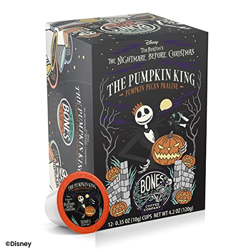Bones Coffee Company Pumpkin King Flavored Coffee Bones Cups Pumpkin Pecan Praline Flavor | 12ct Single-Serve Coffee Pods | Keurig Coffee Pod From Disney Tim Burton's The Nightmare Before Christmas