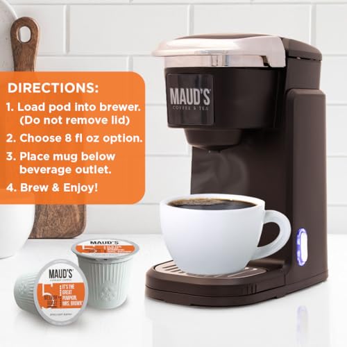 Maud's Pumpkin Spice Flavored Coffee Pods, 50 ct | Great Pumpkin Mrs. Brown Flavor | 100% Arabica Medium Roast Coffee | Solar Energy Produced Recyclable Pods Compatible with Keurig K Cups Maker