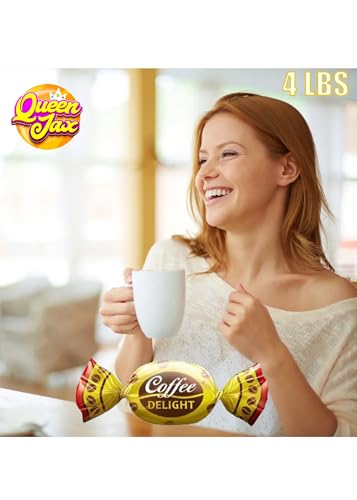 Coffee Candy Bulk - 4 LB Coffee Delight Hard Candy (210 pcs) Coffee Snacks Made with Real Colombian Coffee - Coffee Hard Candy Bulk Individually Wrapped - Coffee Gifts for Coffee Lovers - QUEEN JAX