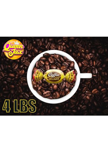 Coffee Candy Bulk - 4 LB Coffee Delight Hard Candy (210 pcs) Coffee Snacks Made with Real Colombian Coffee - Coffee Hard Candy Bulk Individually Wrapped - Coffee Gifts for Coffee Lovers - QUEEN JAX