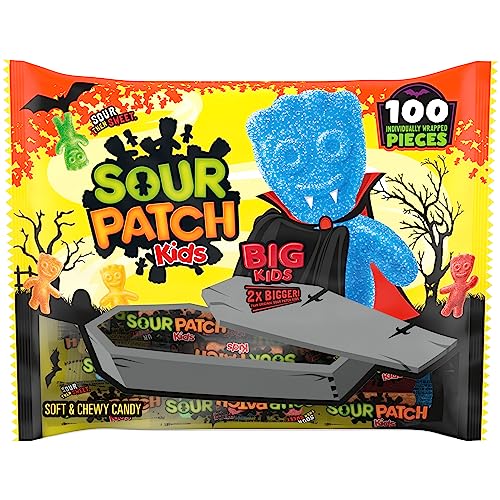 SOUR PATCH KIDS BIG Soft & Chewy Halloween Candy, 10 Packs (1000 Total Pieces)