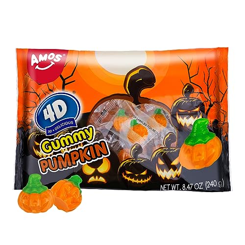 Amos Halloween Pumpkin Candies, 8.47oz Pack Individually Wrapped 30 Pieces, 4D Gummy Fall Pumpkins - Trick or Treat Bags