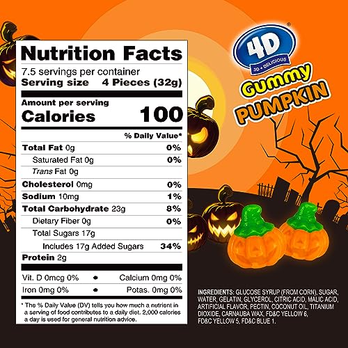 Amos Halloween Pumpkin Candies, 8.47oz Pack Individually Wrapped 30 Pieces, 4D Gummy Fall Pumpkins - Trick or Treat Bags