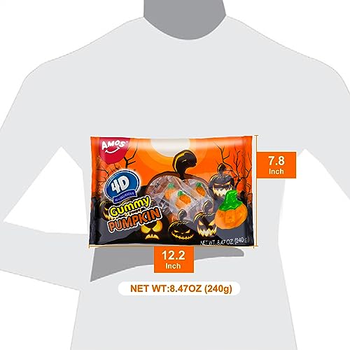 Amos Halloween Pumpkin Candies, 8.47oz Pack Individually Wrapped 30 Pieces, 4D Gummy Fall Pumpkins - Trick or Treat Bags