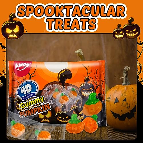 Amos Halloween Pumpkin Candies, 8.47oz Pack Individually Wrapped 30 Pieces, 4D Gummy Fall Pumpkins - Trick or Treat Bags