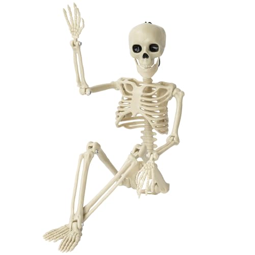 Kelool 1 Pack Halloween Skeleton Decorations, 15.7" Halloween Full Body Mini Skeleton with Movable Posable Bones,Spooky Skeleton for Halloween Party Decor, Halloween Yard Graveyard Haunted House Props