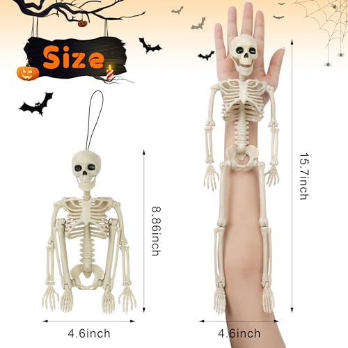 Kelool 1 Pack Halloween Skeleton Decorations, 15.7" Halloween Full Body Mini Skeleton with Movable Posable Bones,Spooky Skeleton for Halloween Party Decor, Halloween Yard Graveyard Haunted House Props