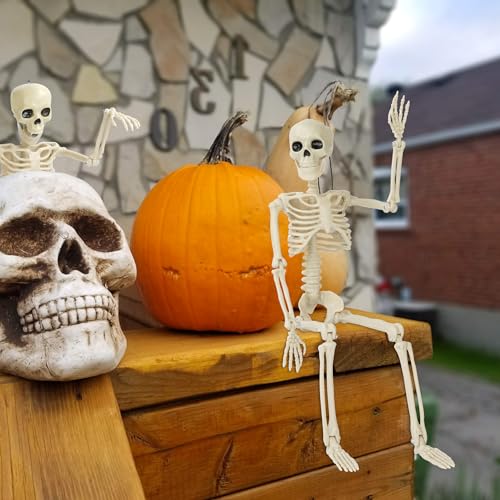 Kelool 1 Pack Halloween Skeleton Decorations, 15.7" Halloween Full Body Mini Skeleton with Movable Posable Bones,Spooky Skeleton for Halloween Party Decor, Halloween Yard Graveyard Haunted House Props
