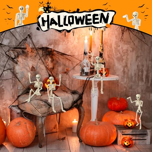 Kelool 1 Pack Halloween Skeleton Decorations, 15.7" Halloween Full Body Mini Skeleton with Movable Posable Bones,Spooky Skeleton for Halloween Party Decor, Halloween Yard Graveyard Haunted House Props