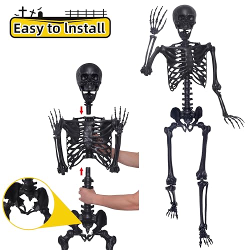 5.4Ft Halloween Skeleton,Posable Skeleton Full Size Skeleton with Movable Joints and 2PC Black Feathered Crows for Halloween Decorations Outside and Inside