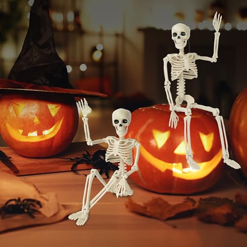 Kelool 1 Pack Halloween Skeleton Decorations, 15.7" Halloween Full Body Mini Skeleton with Movable Posable Bones,Spooky Skeleton for Halloween Party Decor, Halloween Yard Graveyard Haunted House Props