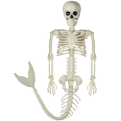 Pipilily 38 Inches Halloween Mermaid Skeleton, 1 Pcs Halloween Skeleton Mermaid with Posable Movable Joints and Soft Tail for Halloween Decoration Decor Spooky Scene Party Favors