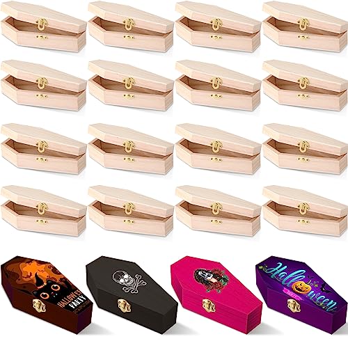 Kigley 20 Pack 6 x 3 x 1.57 Inch Halloween Coffin Box Coffin Ring Box Unfinished Wood Box Coffin Decor with Hinged Lids for Halloween Parties Goth Decoration Small Pet Burials DIY Crafts