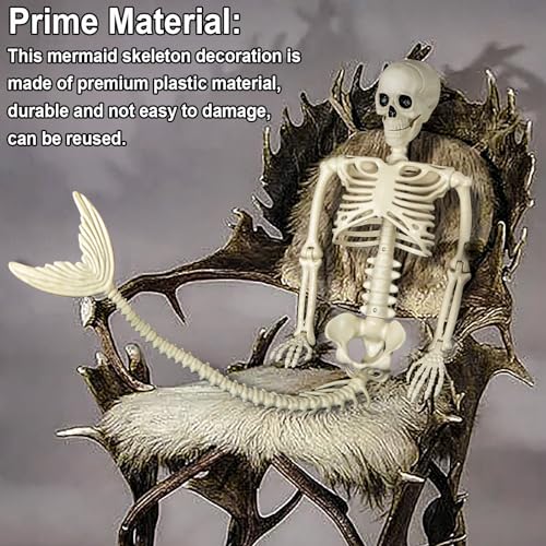 Pipilily 38 Inches Halloween Mermaid Skeleton, 1 Pcs Halloween Skeleton Mermaid with Posable Movable Joints and Soft Tail for Halloween Decoration Decor Spooky Scene Party Favors