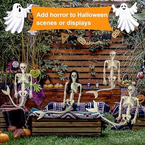 Pipilily 38 Inches Halloween Mermaid Skeleton, 1 Pcs Halloween Skeleton Mermaid with Posable Movable Joints and Soft Tail for Halloween Decoration Decor Spooky Scene Party Favors
