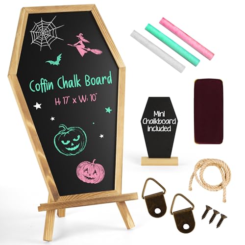 Coffin Chalk Board with Mini Coffin Blackboard - Gothic Wedding Decor - Spooky 17x10.5 inches - Eraseable Coffin Letter Board for Halloween Decor - Gothic Curiosities