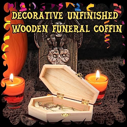 Kigley 20 Pack 6 x 3 x 1.57 Inch Halloween Coffin Box Coffin Ring Box Unfinished Wood Box Coffin Decor with Hinged Lids for Halloween Parties Goth Decoration Small Pet Burials DIY Crafts