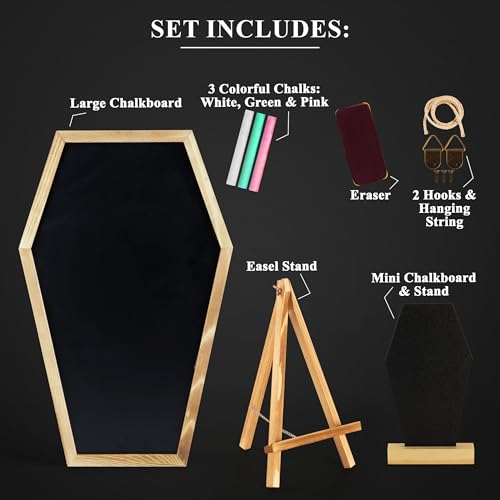 Coffin Chalk Board with Mini Coffin Blackboard - Gothic Wedding Decor - Spooky 17x10.5 inches - Eraseable Coffin Letter Board for Halloween Decor - Gothic Curiosities