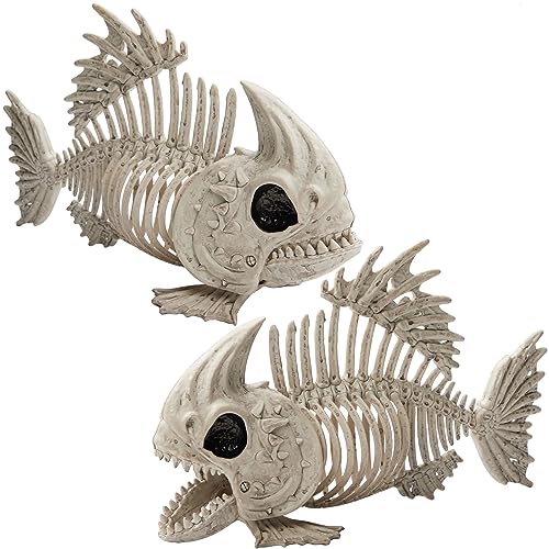JOYIN 2 PCS 9.5” Halloween Pose-N-Stay Fish Skeleton Animal Plastic Bones with Posable Joints for Halloween Decorations Party Props
