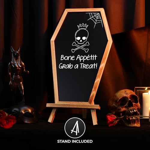 Coffin Chalk Board with Mini Coffin Blackboard - Gothic Wedding Decor - Spooky 17x10.5 inches - Eraseable Coffin Letter Board for Halloween Decor - Gothic Curiosities