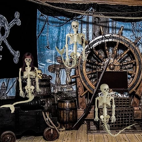 Pipilily 38 Inches Halloween Mermaid Skeleton, 1 Pcs Halloween Skeleton Mermaid with Posable Movable Joints and Soft Tail for Halloween Decoration Decor Spooky Scene Party Favors