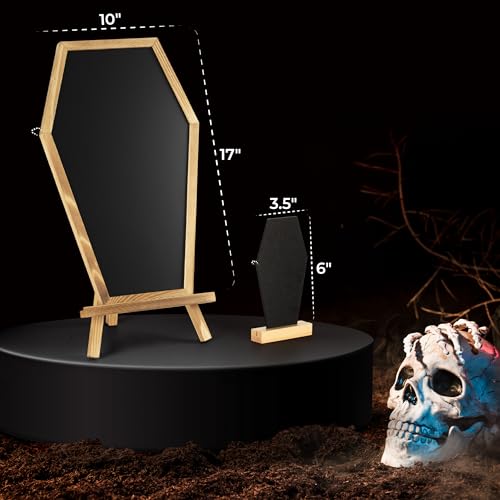 Coffin Chalk Board with Mini Coffin Blackboard - Gothic Wedding Decor - Spooky 17x10.5 inches - Eraseable Coffin Letter Board for Halloween Decor - Gothic Curiosities