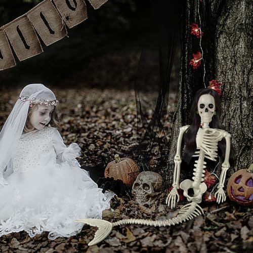 Pipilily 38 Inches Halloween Mermaid Skeleton, 1 Pcs Halloween Skeleton Mermaid with Posable Movable Joints and Soft Tail for Halloween Decoration Decor Spooky Scene Party Favors