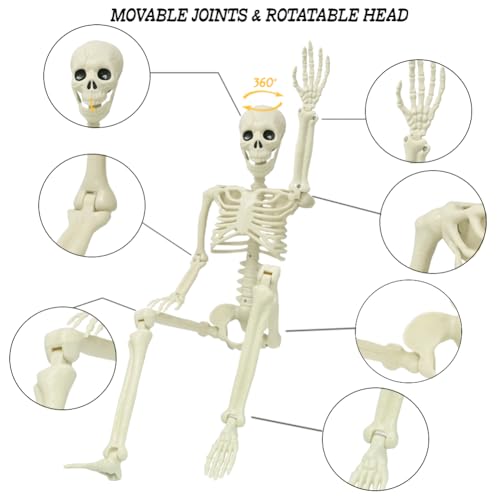 LUKBERA 2PCS Halloween Posable Skeletons, 3FT Full Body Human Skeleton with Movable Joints for Halloween Haunted House Graveyard Party Scary Decor, White